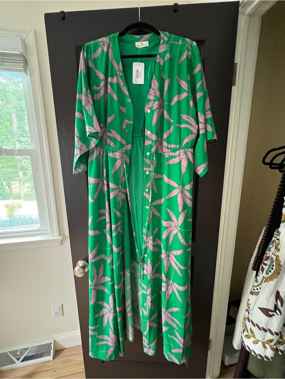 Green Palm-Print Women's Swim Coverup